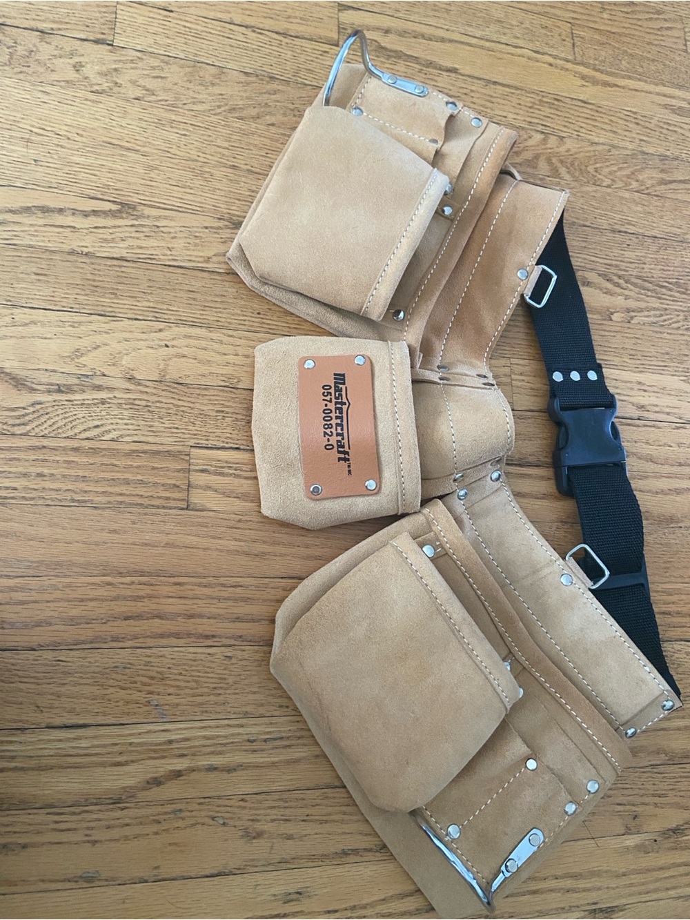 Suede Tan Multi-Pocket Belt Bag with Black Adjustable Strap